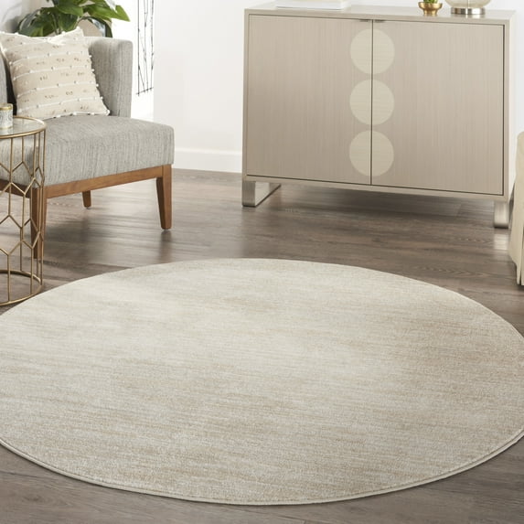 Noursion Essentials Solid Contemporary Ivory Beige 6' x Round Area Rug, (6' Round)