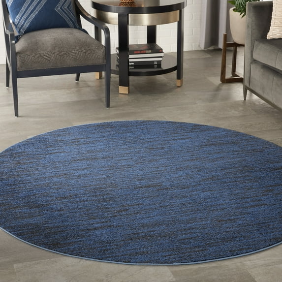 Noursion Essentials Solid Contemporary Midnight Blue 6' x Round Area Rug, (6' Round)