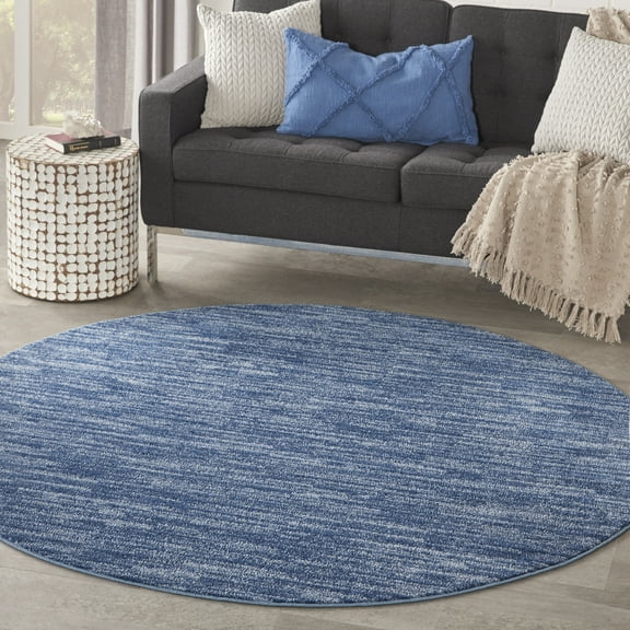 Noursion Essentials Solid Contemporary Navy Blue 6' x Round Area Rug, (6' Round)