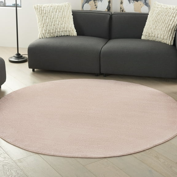 Noursion Essentials Solid Contemporary Pink 6' x Round Area Rug, (6' Round)
