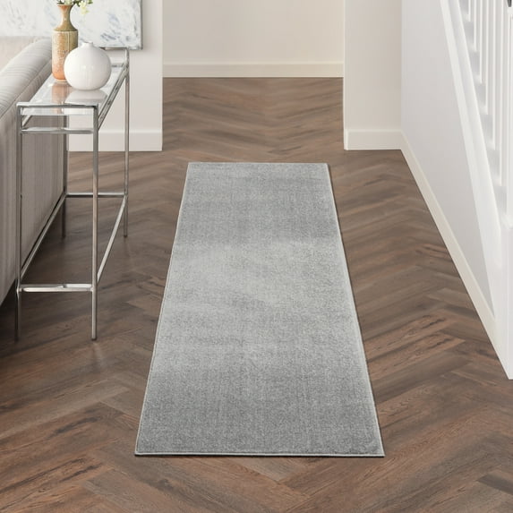 Noursion Essentials Solid Contemporary Silver Grey 2' x 6' Area Rug, (6' Runner)