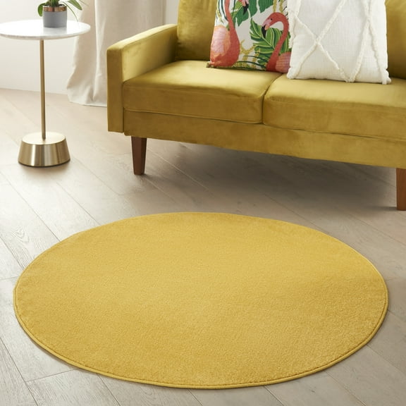 Noursion Essentials Solid Contemporary Yellow 4' x Round Area Rug, (4' Round)
