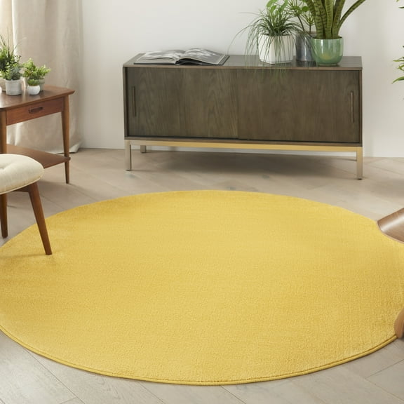 Noursion Essentials Solid Contemporary Yellow 6' x Round Area Rug, (6' Round)