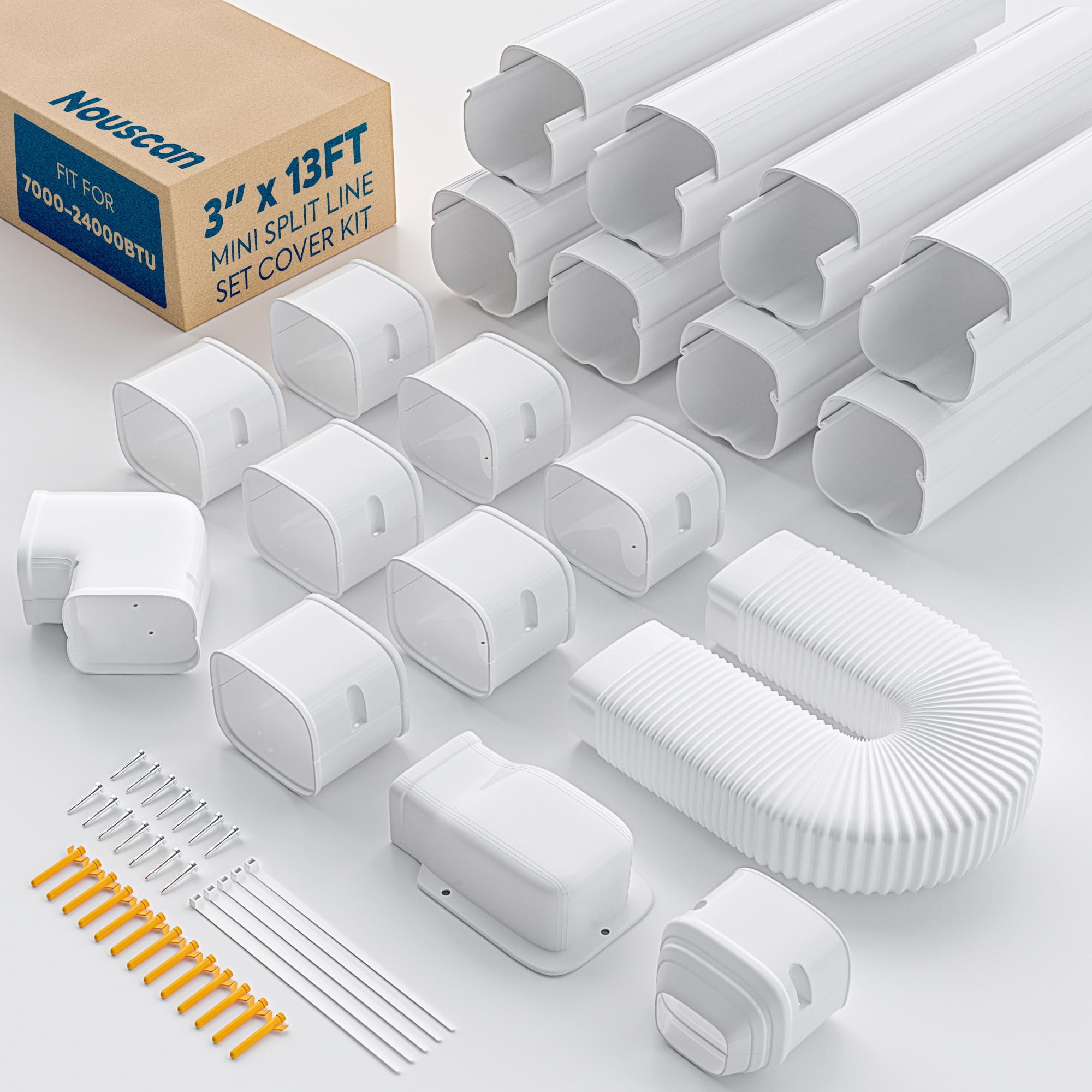 Nouscan 3" 13Ft Mini Split Line Set Cover with Flexible Duct, Upgrade ...