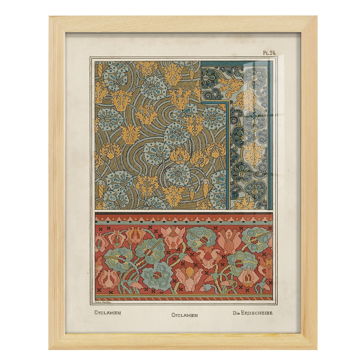 Nouveau Decorative I - Framed Print w/glass - Natural Wood