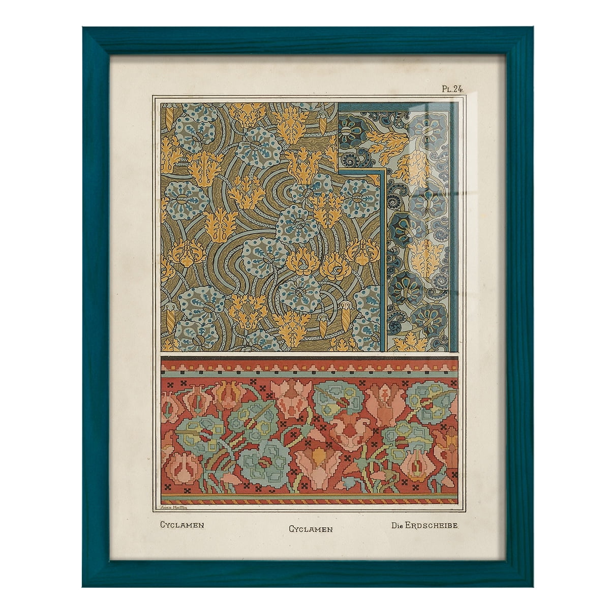 Nouveau Decorative I - Framed Print w/glass - Ocean Blue