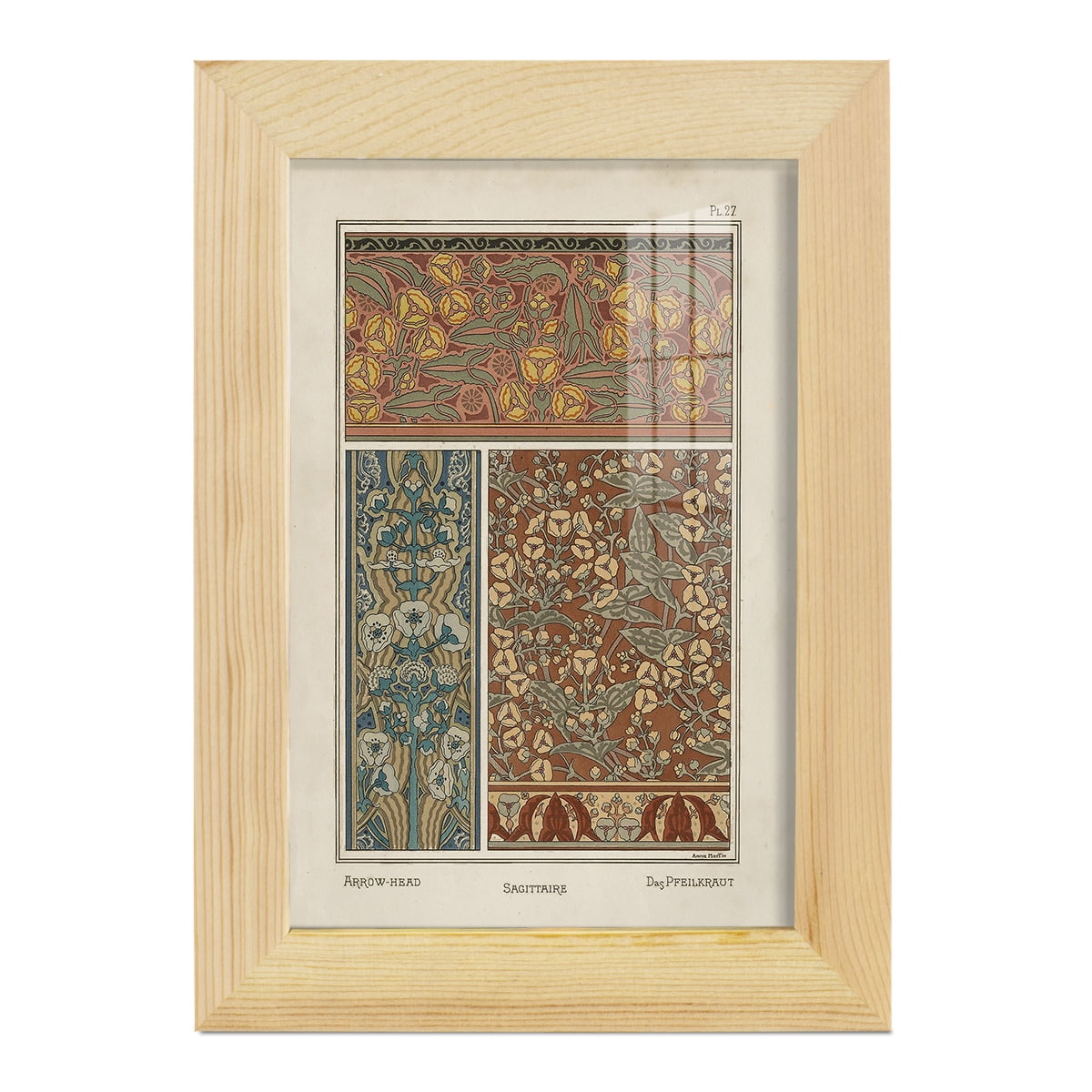 Nouveau Decorative II - Framed Print w/glass - Natural Wood