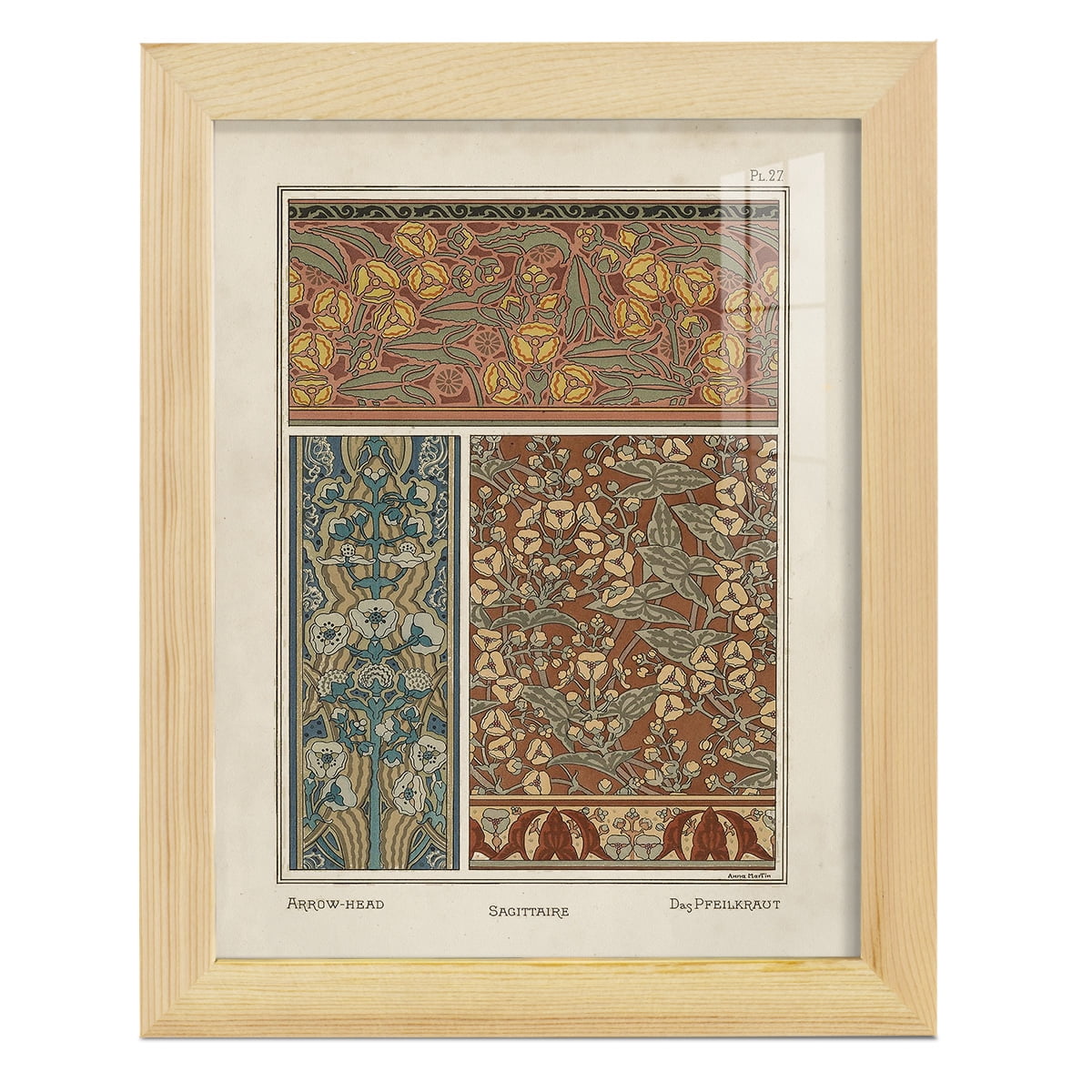 Nouveau Decorative II - Framed Print w/glass - Natural Wood