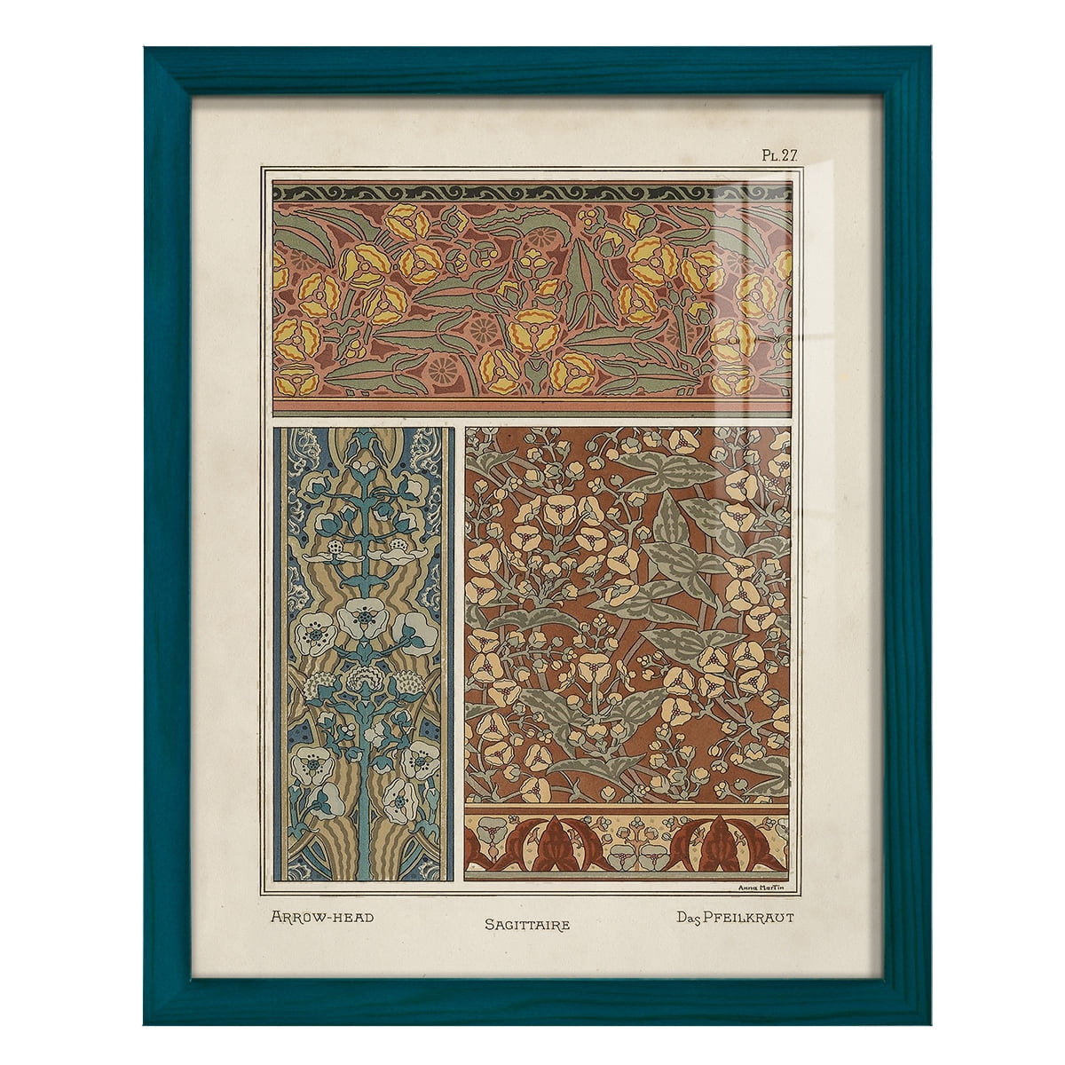 Nouveau Decorative II - Framed Print w/glass - Ocean Blue