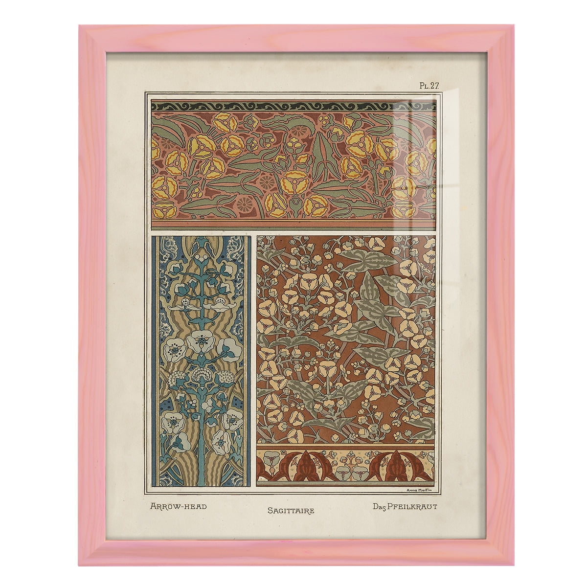 Nouveau Decorative II - Framed Print w/glass - Sunset Pink