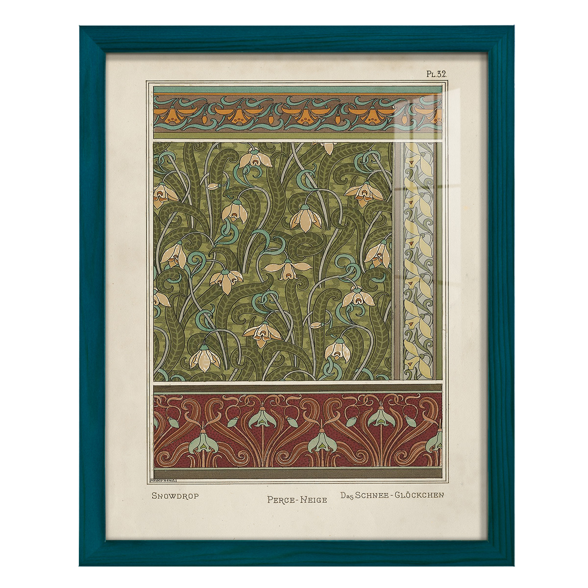 Nouveau Decorative VI - Framed Print w/glass - Ocean Blue