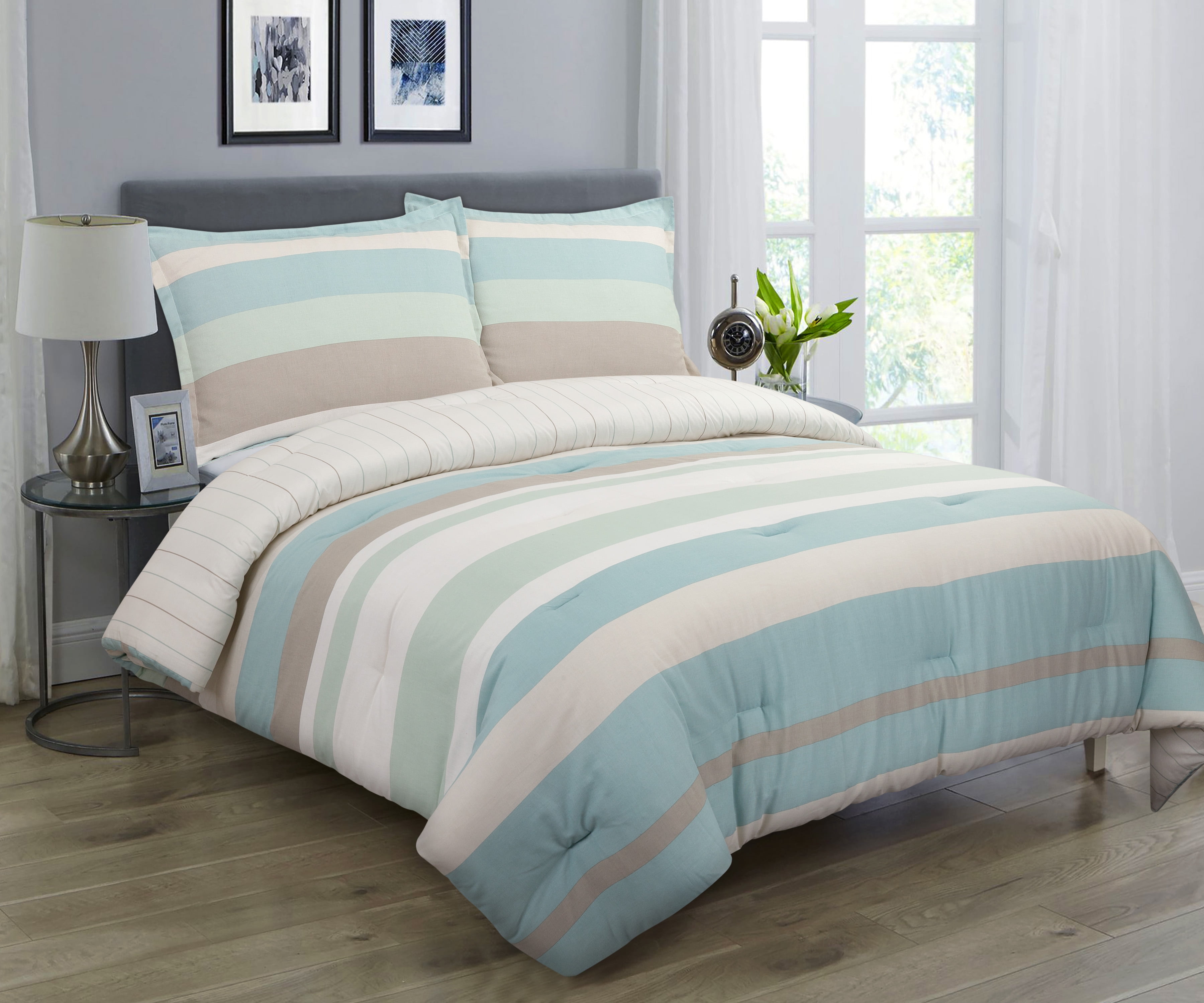 Nouvelle Home Coastal Stripe King Comforter Set