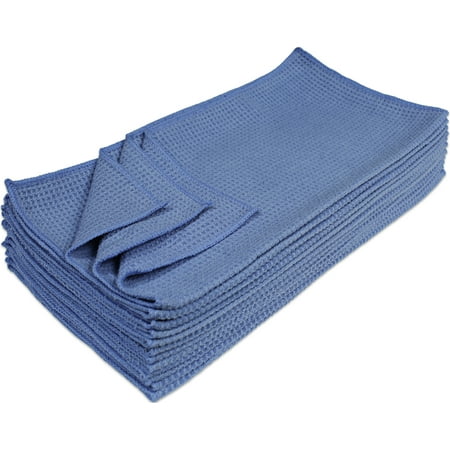 Nouvelle Legende Microfiber Waffle Weave Cleaning Towel, 16 X 16 inches, Blue, 12 Pack