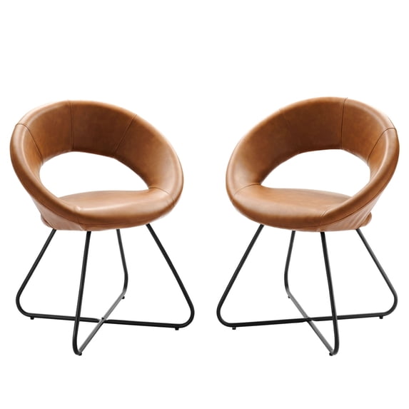 Modway Nouvelle Vegan Leather Dining Chair Set of 2 in Black Tan