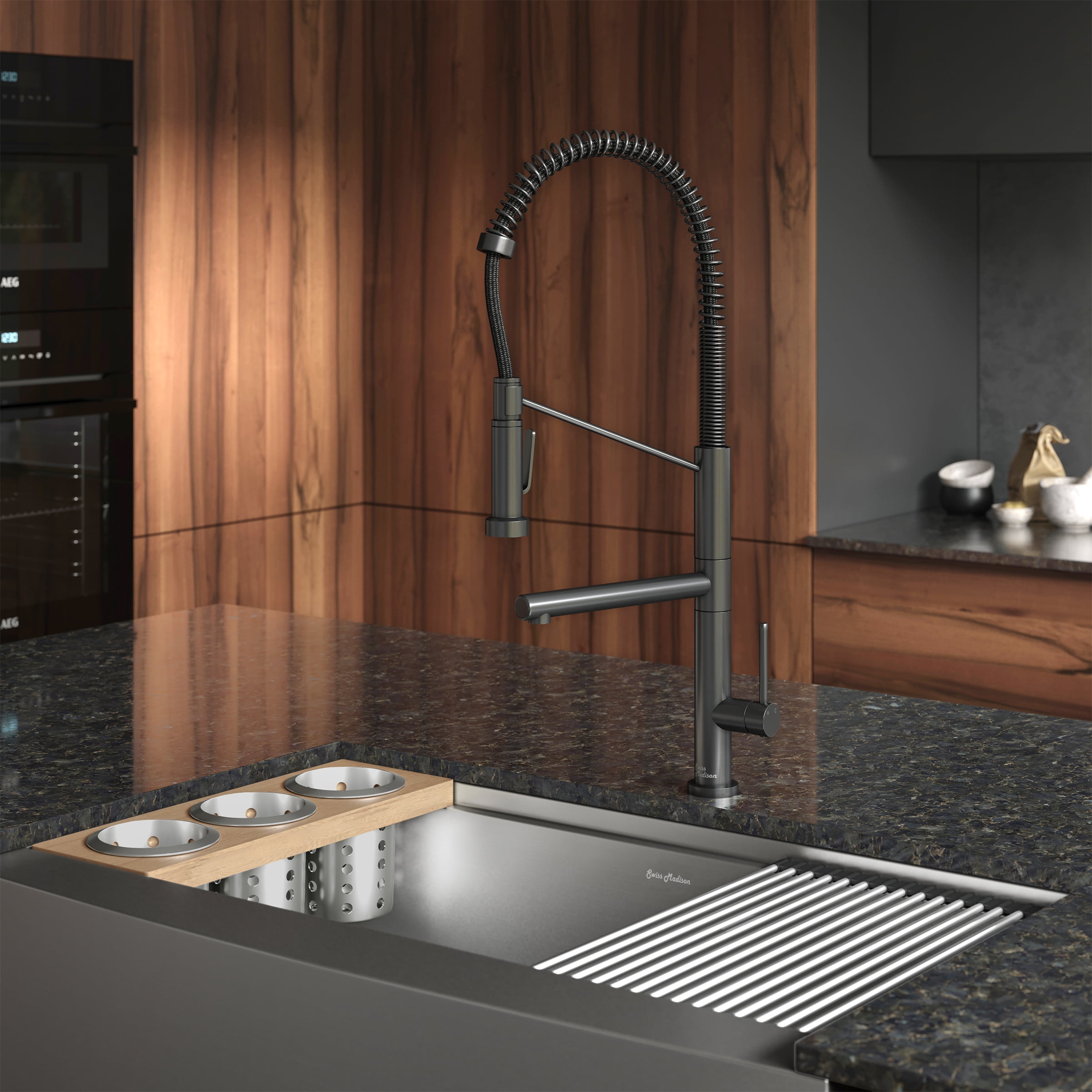 Gunmetal Gray Single Handle Pull-Down Kitchen Faucet with Pot Filler
