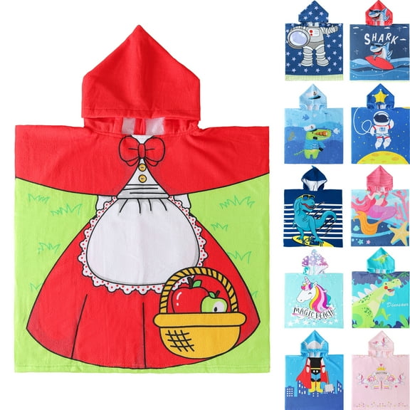 NovForth Little Red Riding Hood Kids Hooded Beach Towel Pool Bath Towel Soft Absorbent Poncho, 24" x 24", Red