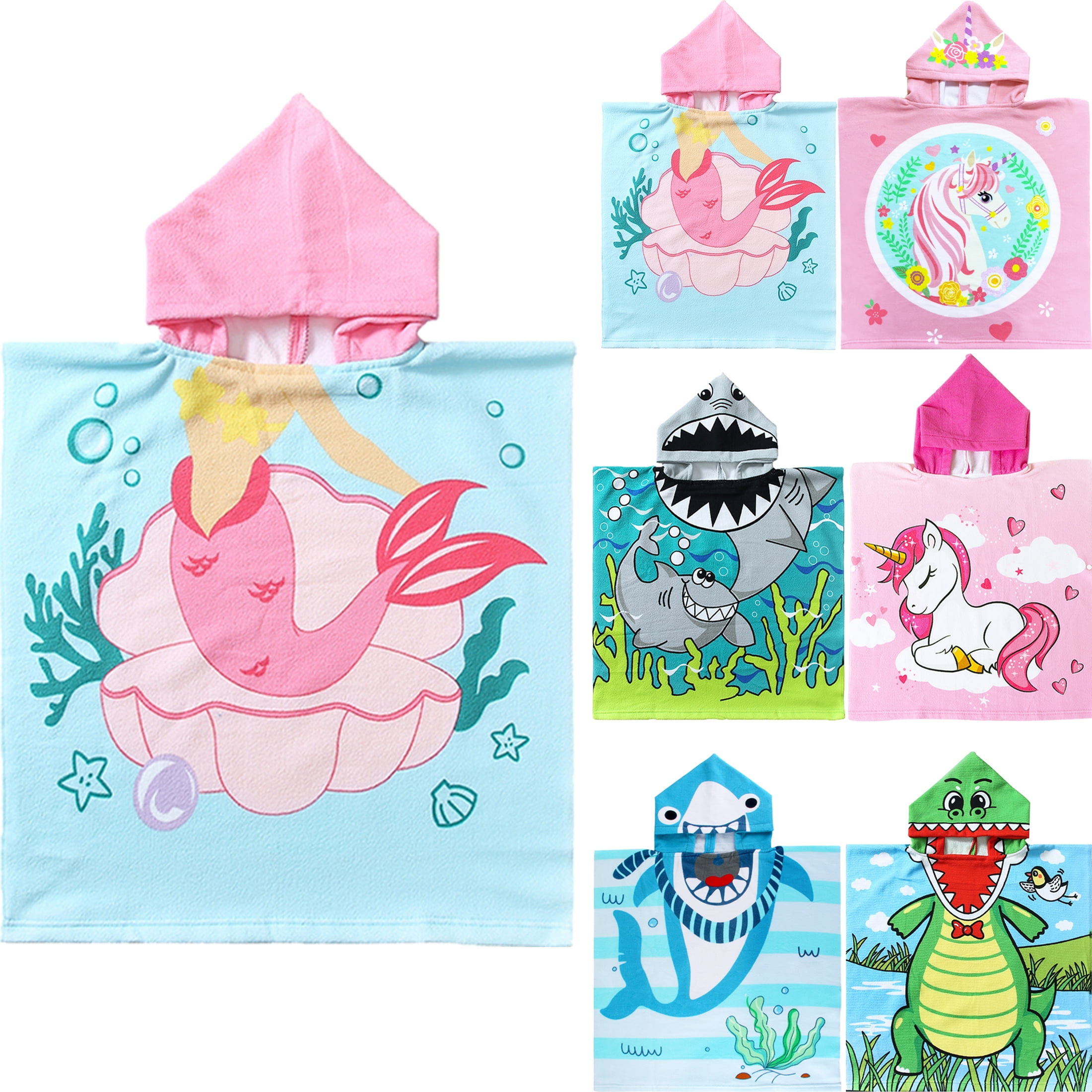 NovForth Mermaid Kids Hooded Beach Towel Pool Bath Towel Soft Absorbent Poncho 24 x 24