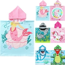 NovForth Mermaid Kids Hooded Beach Towel Pool Bath Towel Soft Absorbent Poncho, 24" x 24", Pink