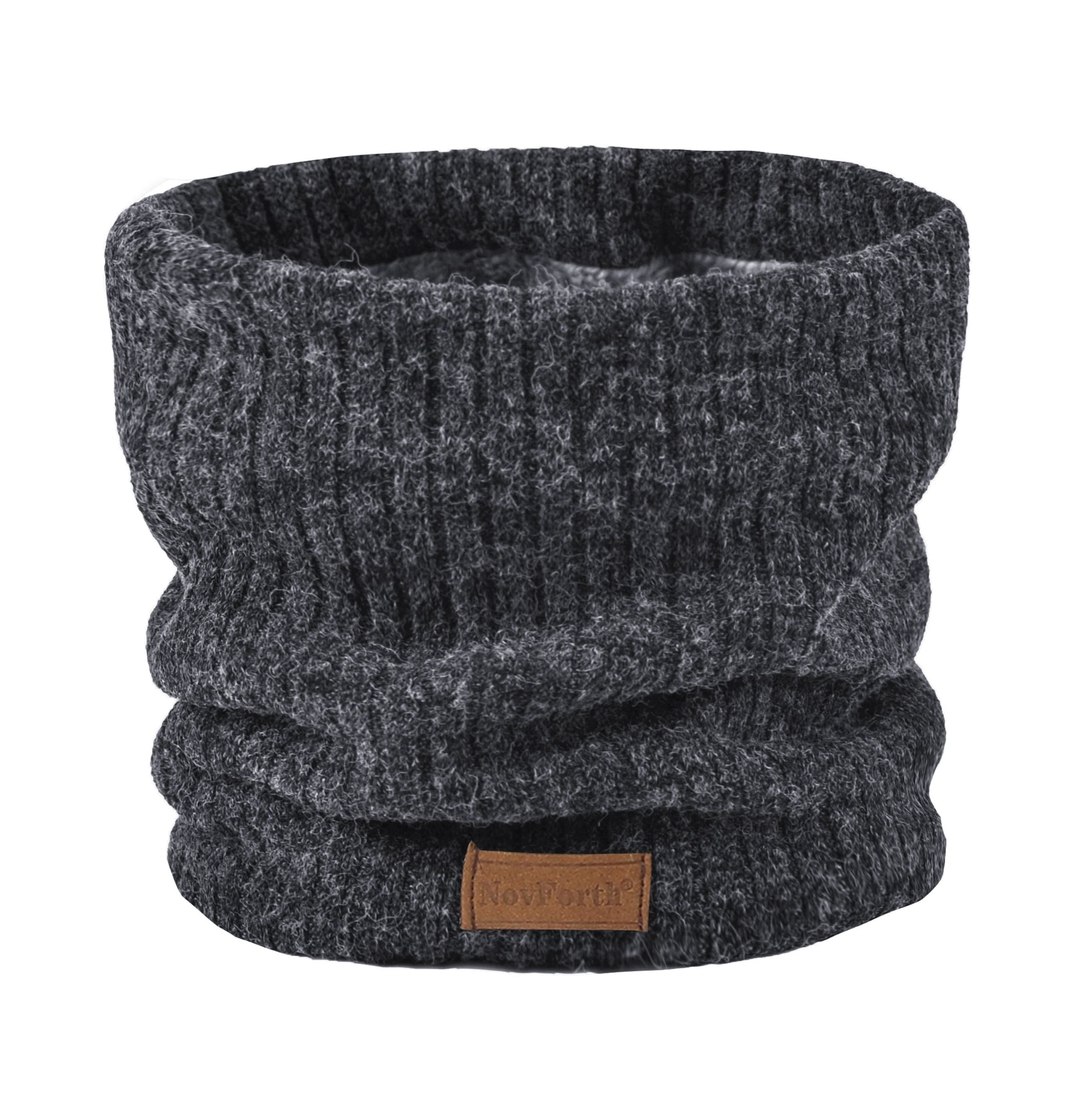 Great gift for men, grey chunky knit wool cowl scarf online or neck warmer lined with dark grey cotton