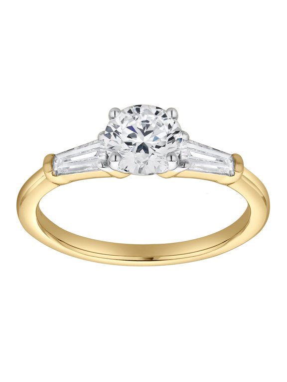Nova 1.48 CT 14K Gold Tapered Baguette & Round Lab Grown Diamond Three Stone Ring, E Color, VVS2 Clarity