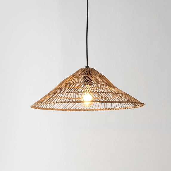 JONATHAN Y Nova 20.25" 1-Light Farmhouse Coastal Rattan 180" Cord Plug-In or Hardwired LED Pendant, Brown