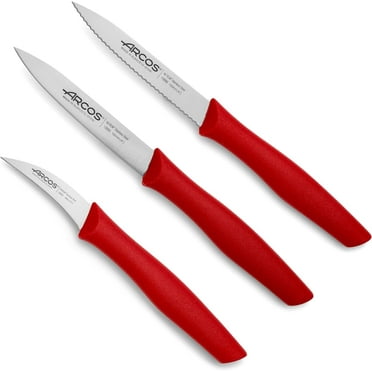 ARCOS 3 Inch Paring Knife Set of 3 . 3 Paring Knives in Stainless Steel. Red