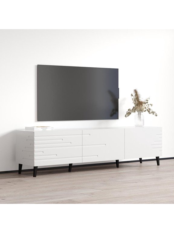 Nova 3K TV Stand for TVs up to 85", Mid-Century Modern Matte 73" Entertainment Center, TV Media Console with Storage Cabinets