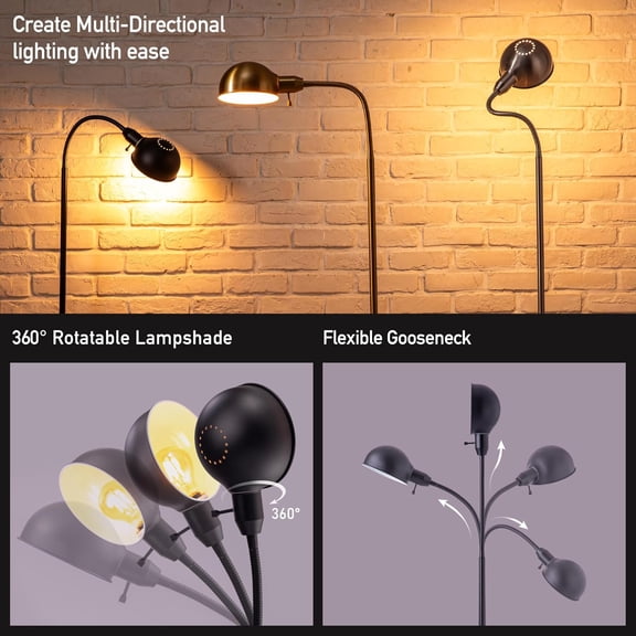 Nova - Adjustable Floor Lamp with Flexible Gooseneck and Rotatable Shade, E26 Socket, 10-Inch Base - Ideal for Reading, Bedside, Living Room, Black