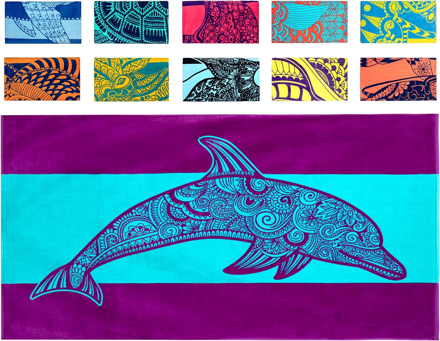 Nova Blue Dolphin Beach Towel – Tropical Blue & Purple Colors with A ...