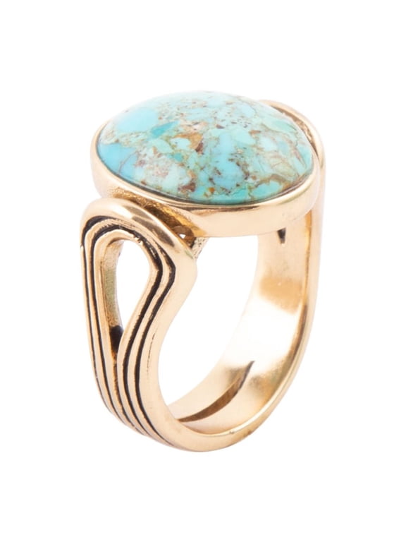 Nova Blue Turquoise and Golden Oval Ring