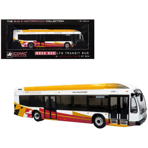 Nova Bus LFSH Hybrid Transit Bus "MTA Maryland" White with Red and Yellow Graphics 1/87 (HO) Diecast Model by Iconic Replicas