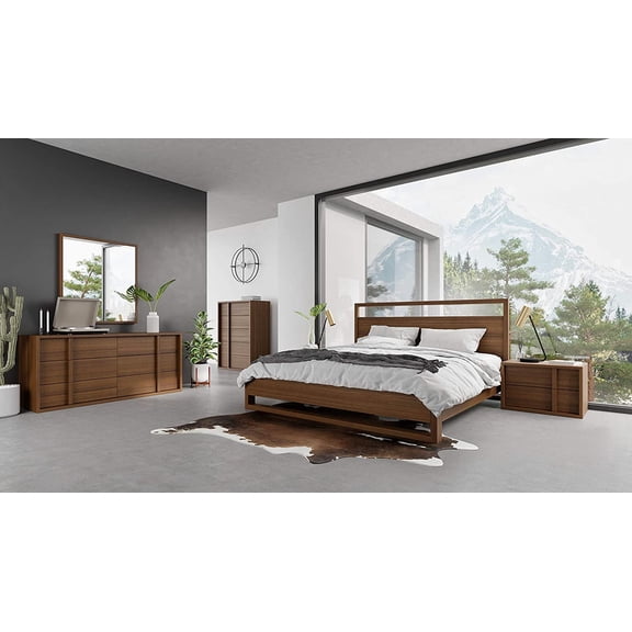 Limari Home Lars Collection Modern Style Veneer Finished Panel Bed, King, Walnut