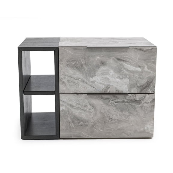 Nova Domus Maranello - Modern Grey Wash & Faux Marble Nightstand