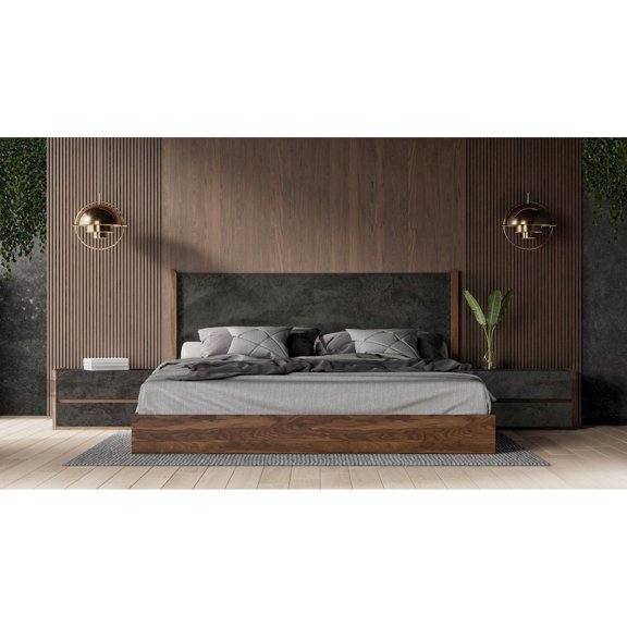 Nova Domus Rado - Eastern King Modern Walnut and Volcanic Slate Bed