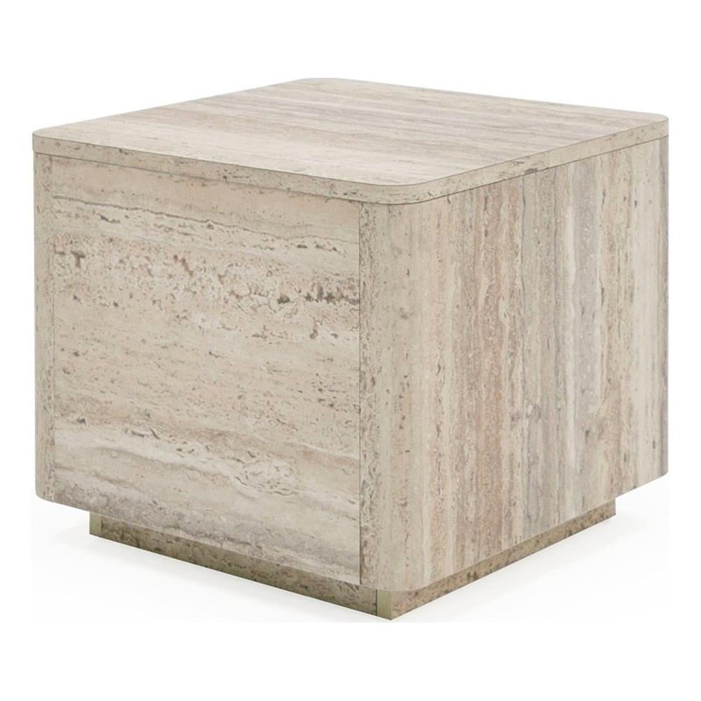 Modern Beige Faux Travertine Square End Table