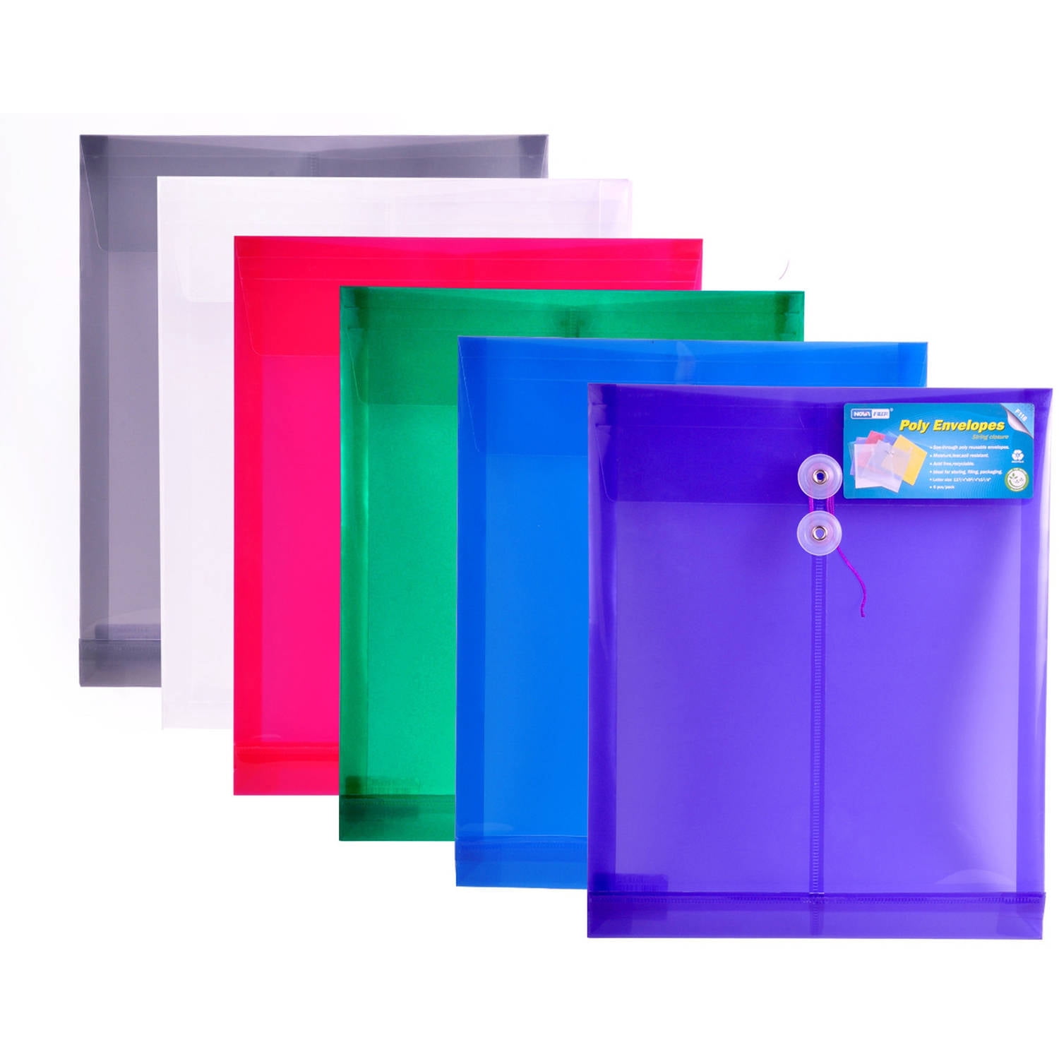 Nova Filer Poly String and Button Envelopes, Letter Size, 6 Mixed ...