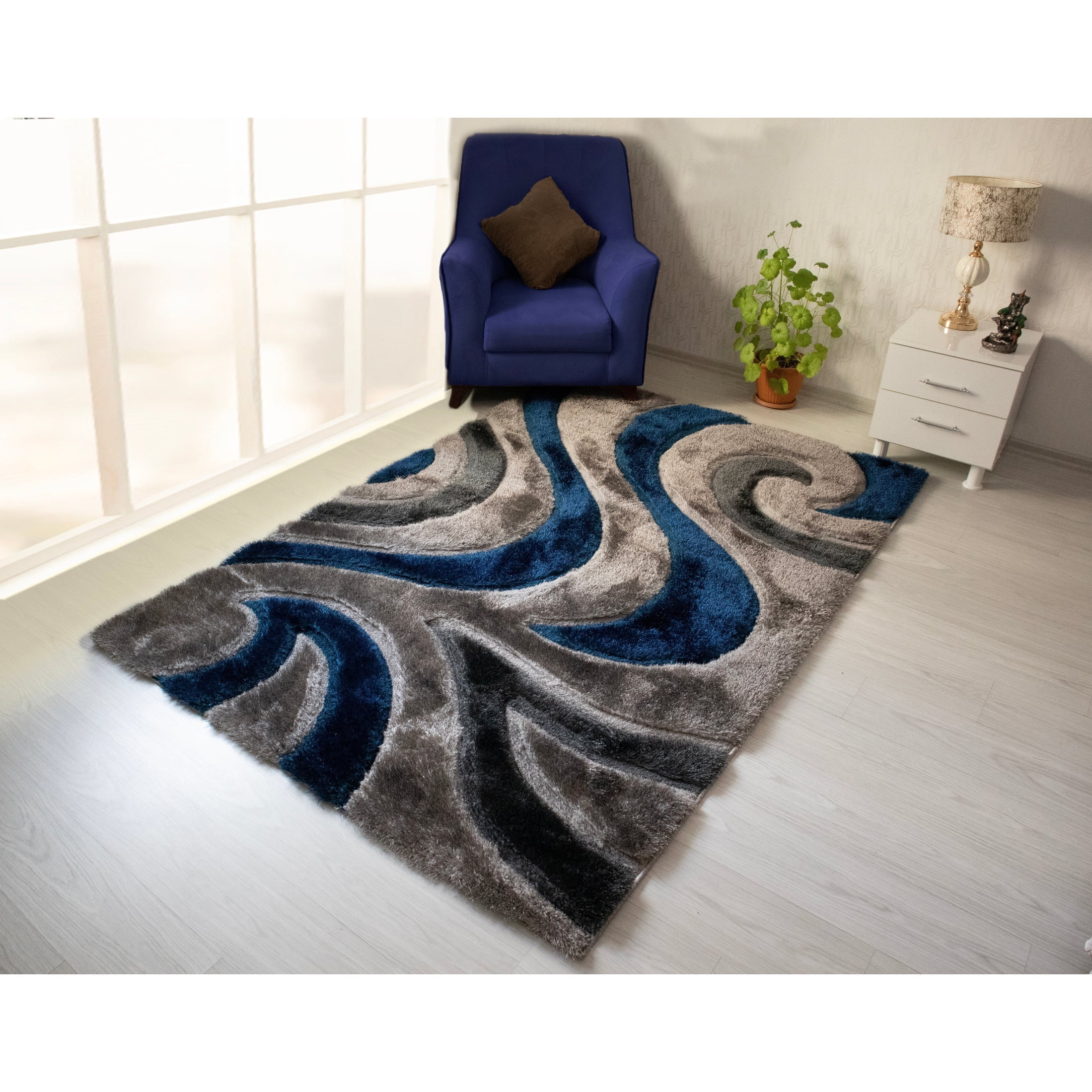 Nova Furniture 3d Shaggy Blue Area Rug - 3d444