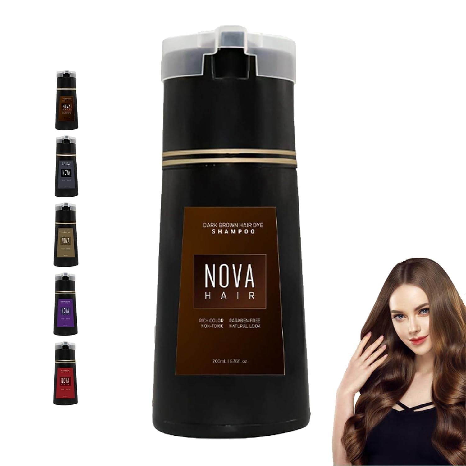 Nova Hair Dye Shampoo, Nova Hair Instant Dye Shampoo, nova hair dye shampoo dark brown, Trynova Hair Shampoo, Hair Color Shampoo for Gray Hair For Women and Men (Dark Brown)