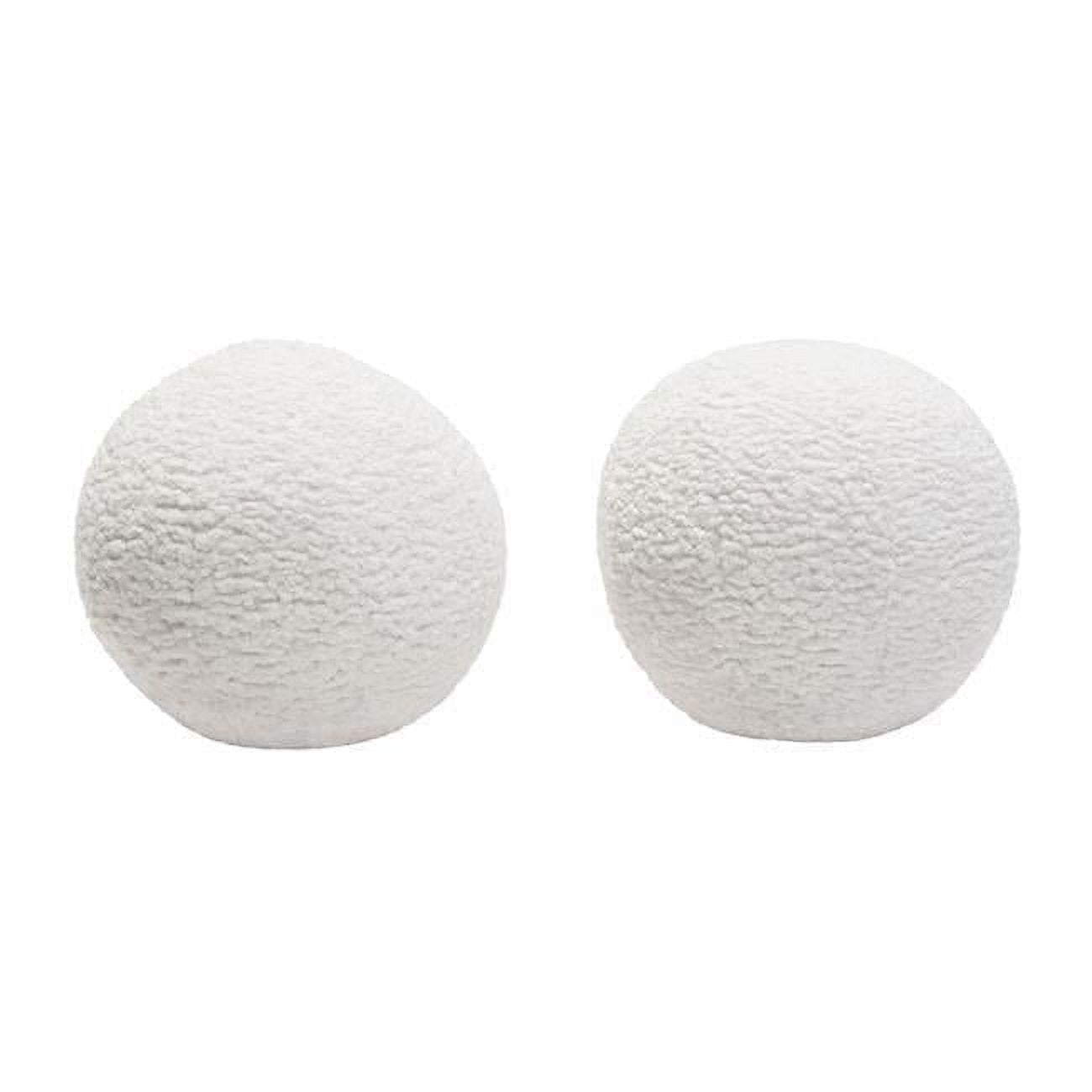 Set of 2 White Faux Sheepskin Round Accent Pillows
