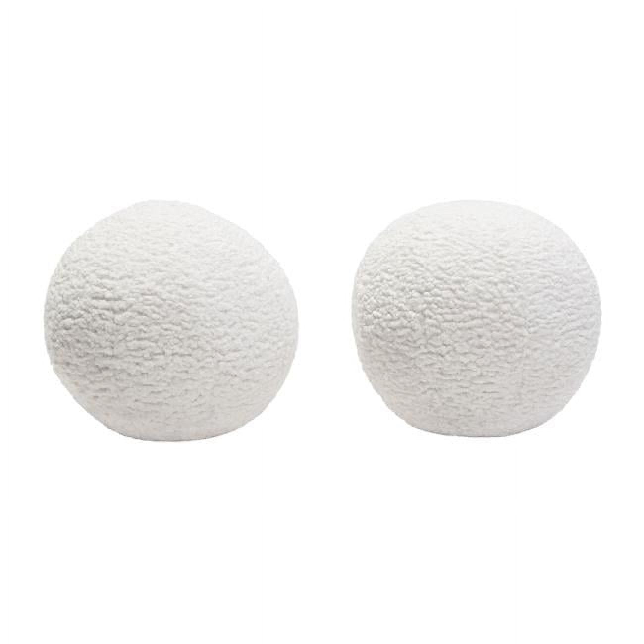 Set of 2 White Faux Sheepskin Round Accent Pillows