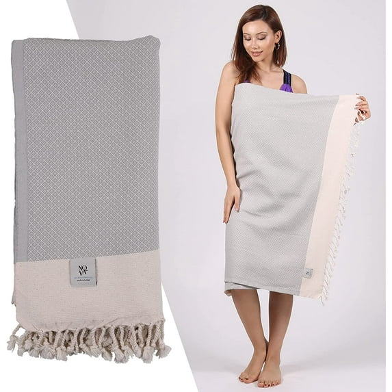Nova Luxury Linen Quick Dry Turkish Beach Towels 100% Organic Cotton, Light Gray
