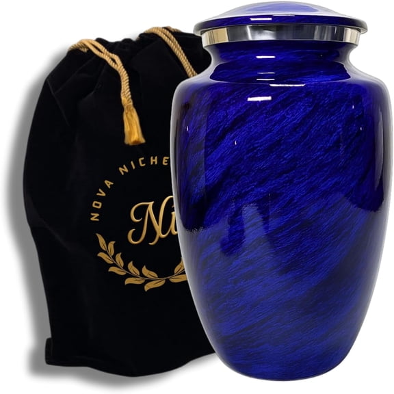 Nova Niche Aluminum Cremation Urn for Human Ashes Adult – Large Funeral Memorial Urn Blue with Velvet Bag (200 lbs)