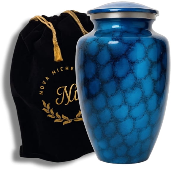Nova Niche Aluminum Cremation Urn for Human Ashes Adult – Large Funeral Memorial Urn Blue with Velvet Bag