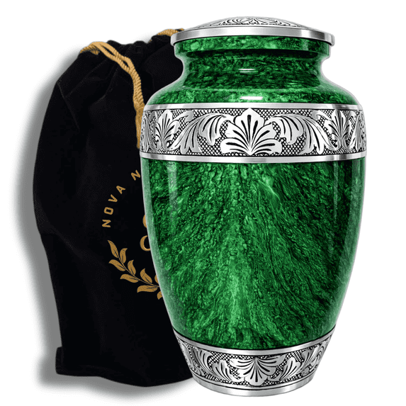 Nova Niche Aluminum Cremation Urn for Human Ashes Adult – Large Funeral Memorial Urn Green with Velvet Bag (200 lbs)