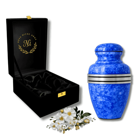 Nova Niche Medium Blue Aluminium Cremation Urn for Human Ashes – Adult Memorial Keepsake with Velvet Case
