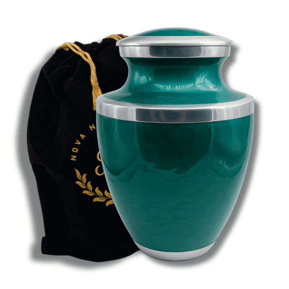 Nova Niche Emerald Green Adult Cremation Urn for Human Ashes Large Aluminium Memorial Urn with Velvet Bag