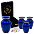 thumbnail image 1 of Nova Niche Small Blue Aluminium Cremation Urns for Human Ashes – Mini Memorial Keepsake Set of 4 with Velvet Case, 1 of 8