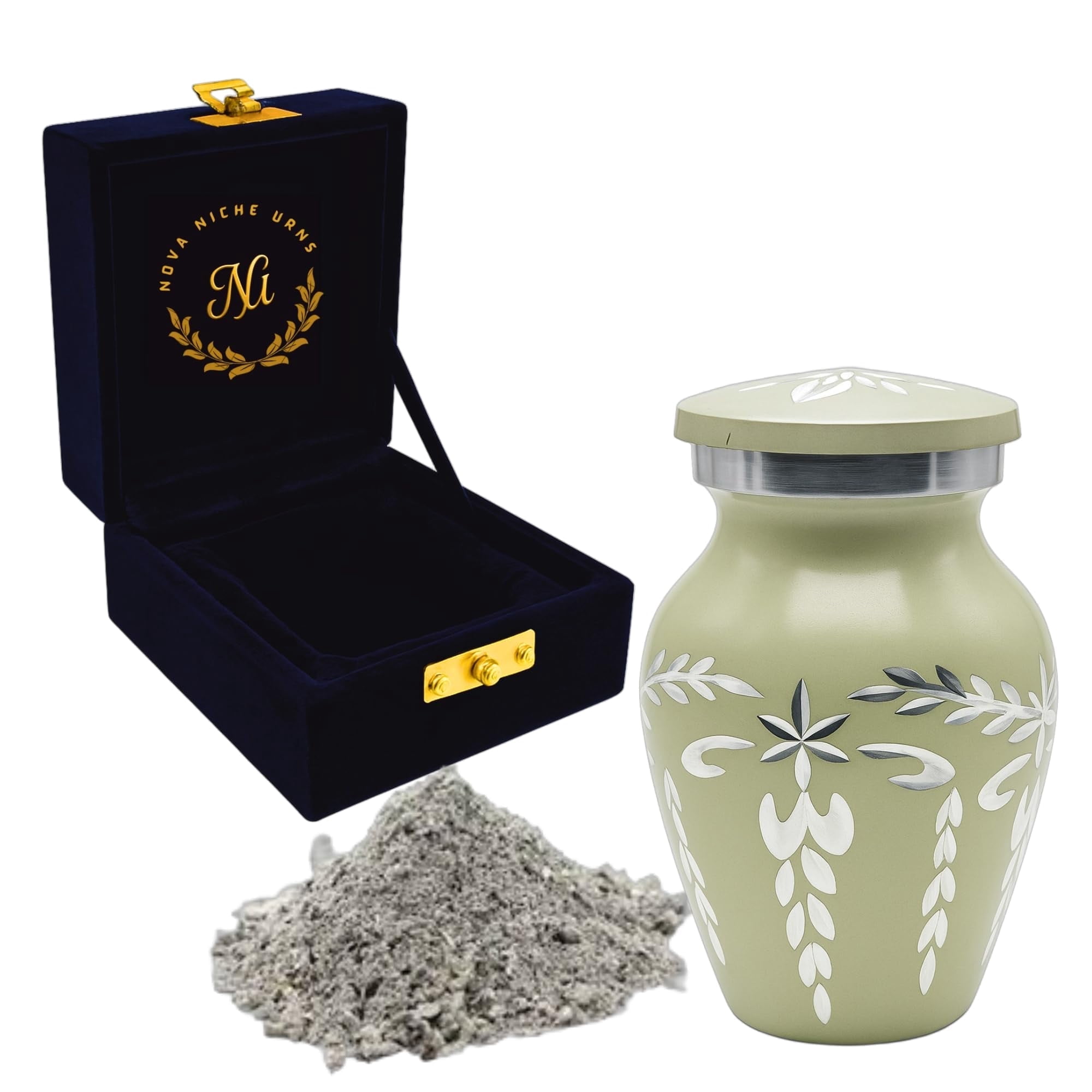 Nova Niche Off-White Bloom Metal Keepsake Cremation Urn with Handmade Floral Design Keepsake for Human Ashes with Velvet Box (3 in.)