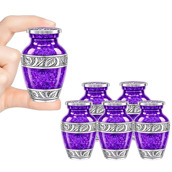 Nova Niche Small Aluminum Cremation Urns for Human Ashes, Mini Keepsake Set of 6 Purple with Protection Box