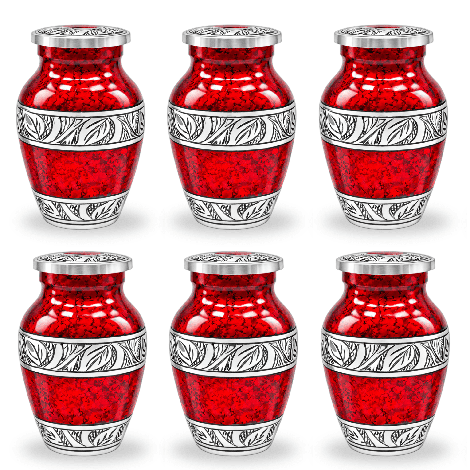 Nova Niche Small Aluminum Cremation Urns for Human Ashes, Mini Keepsake Set of 6 Red with Protection Box